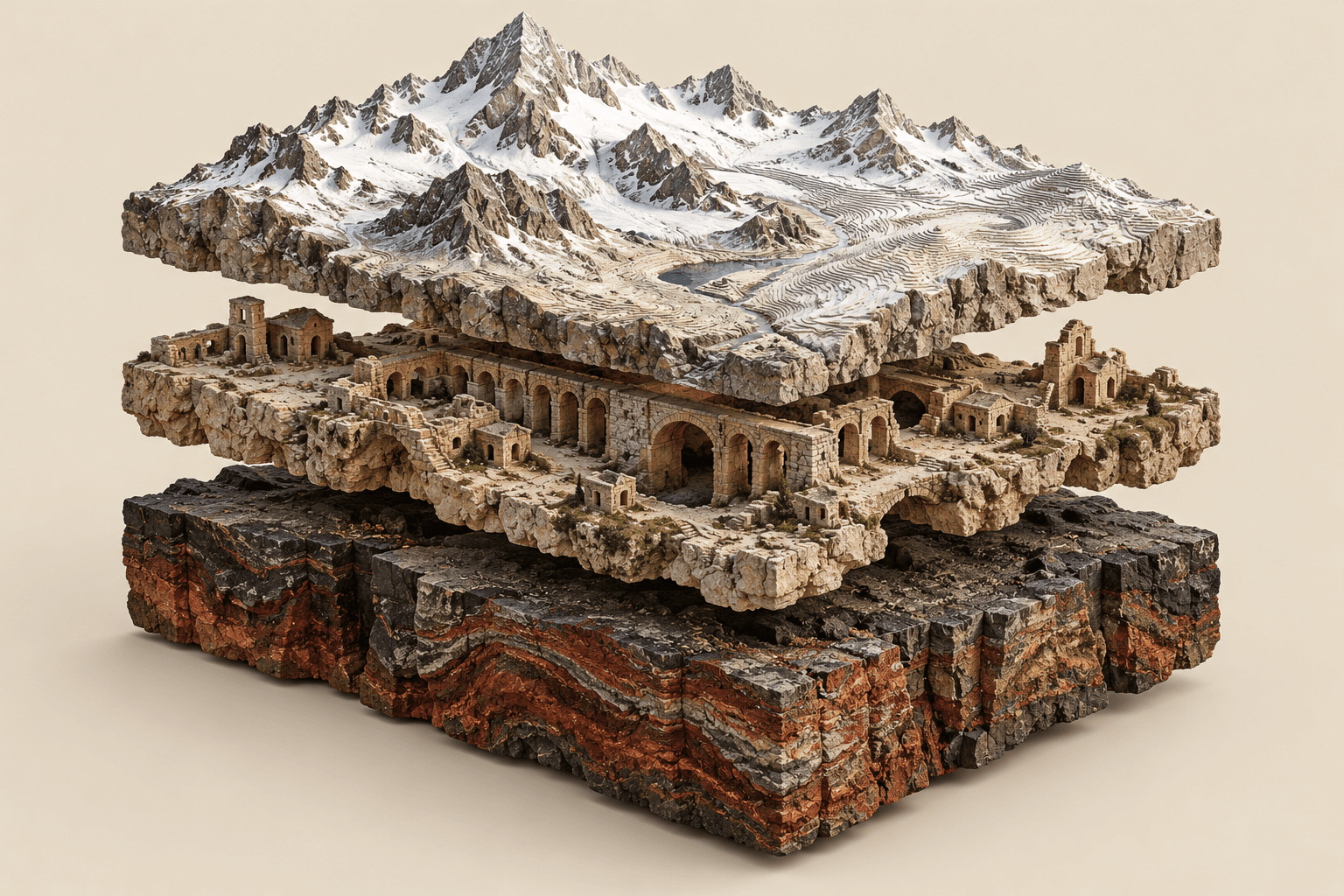 Conceptual terrain study of an imagined generative world