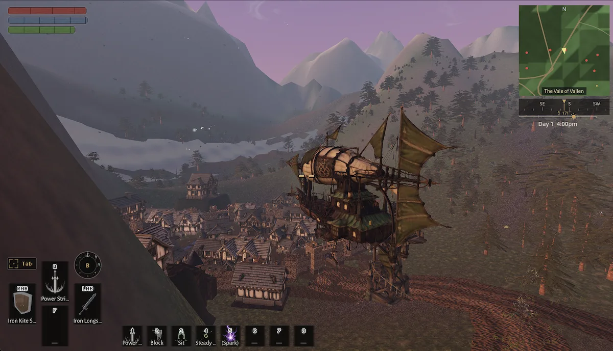 An airship moored over the Vale of Vallen